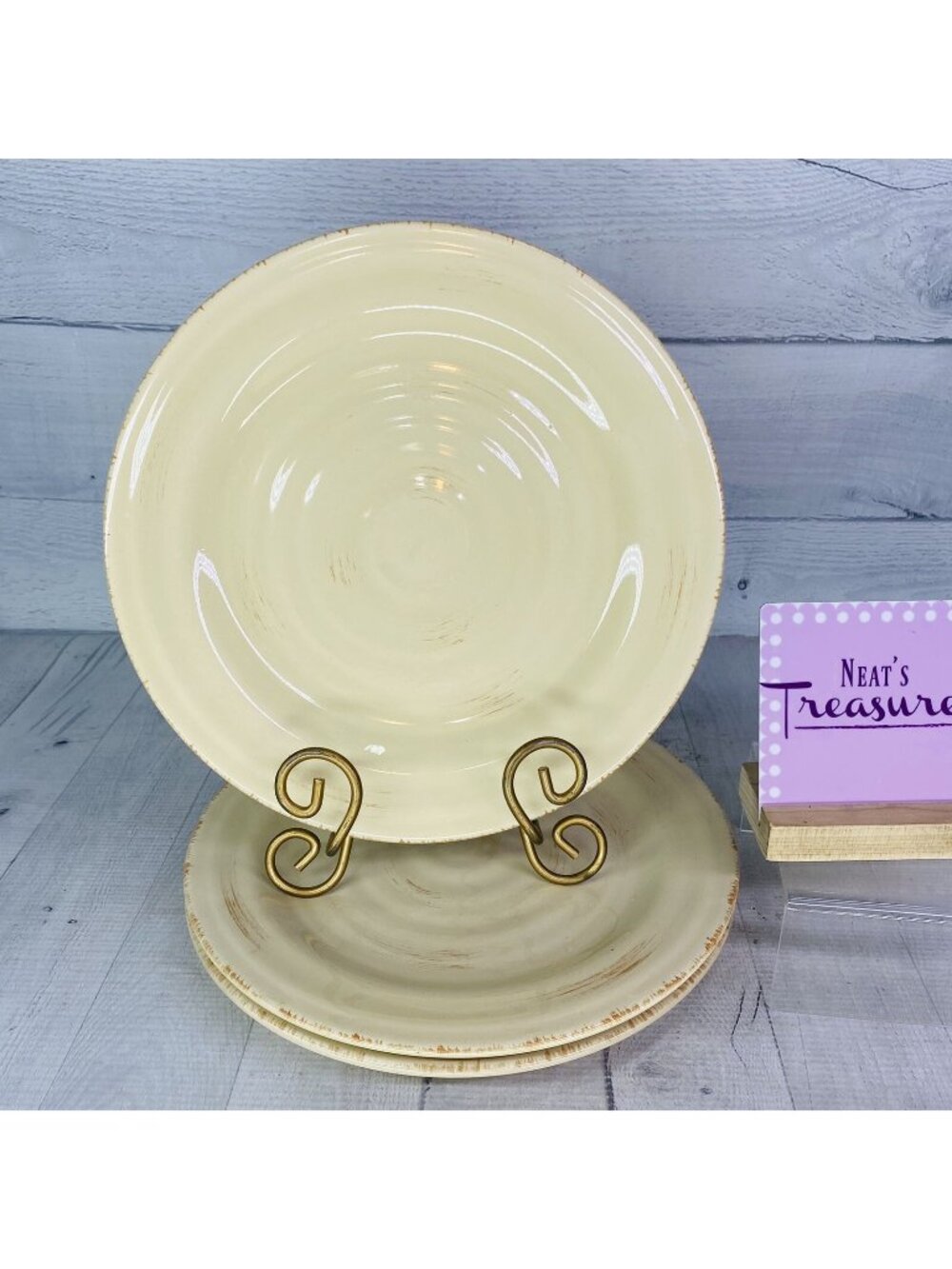 Home Target ADRIATIC CREAM Embossed Rings Earthenware 11" Dinner Plates Set of 3
